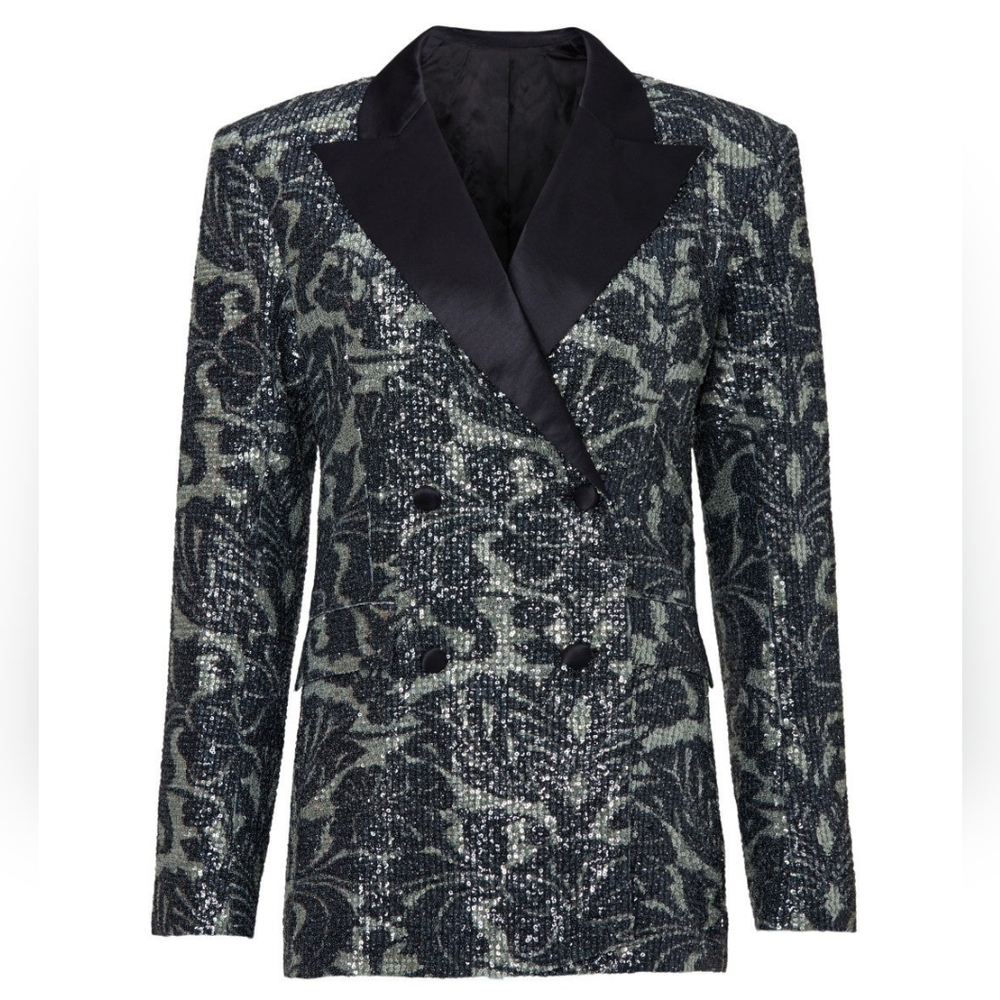 Rotate Birgerchristensen black and silver sequin blazer jacket sz 4